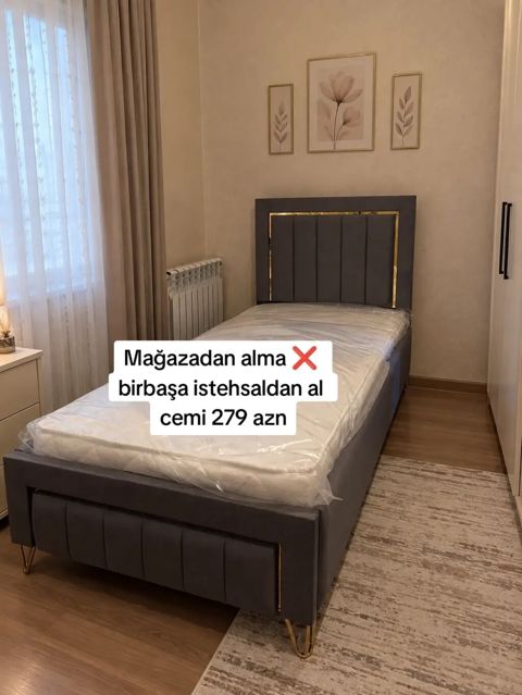 Yeni, Təknəfərlik çarpayı, Bazasız, Matras ilə, Siyirməsiz — Bakı