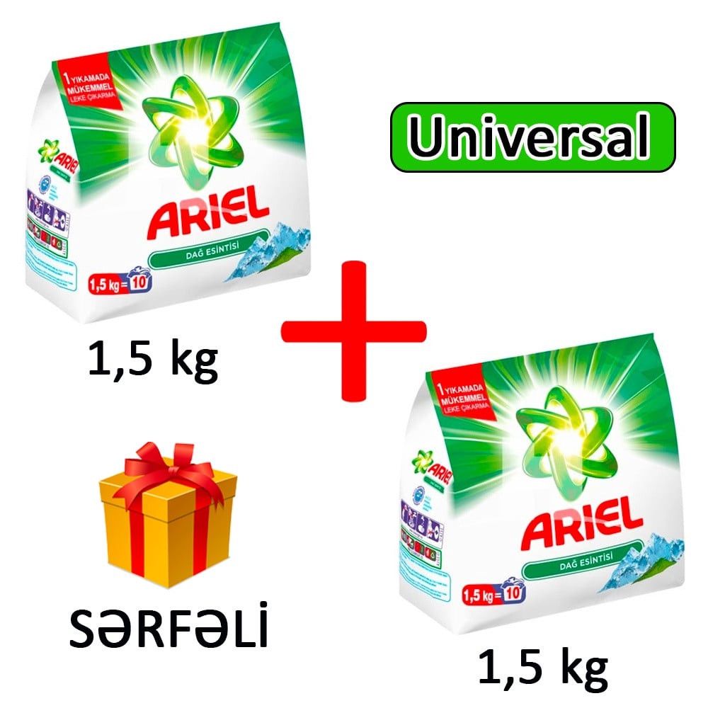Yuyucu toz Ariel Mountain Breeze, universal, avtomat, 1.5 + 1.5 kq, 2 əd — Mallar, Bakı