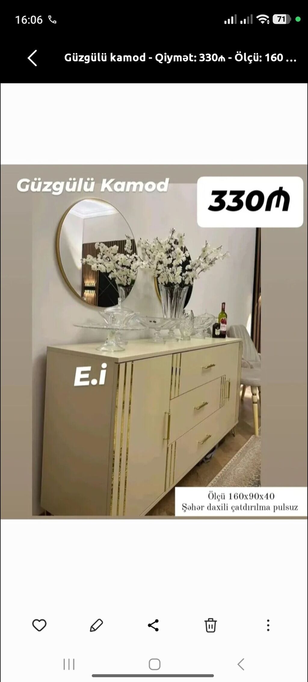 Yeni, Güzgülü — Komodlar və tumbalı, Digah