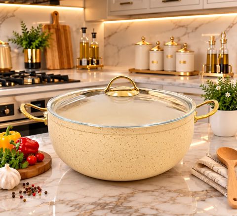 Qazan Leydi SU-LI0330, qranit, krem, 30 sm, 6000 ml — Bakı