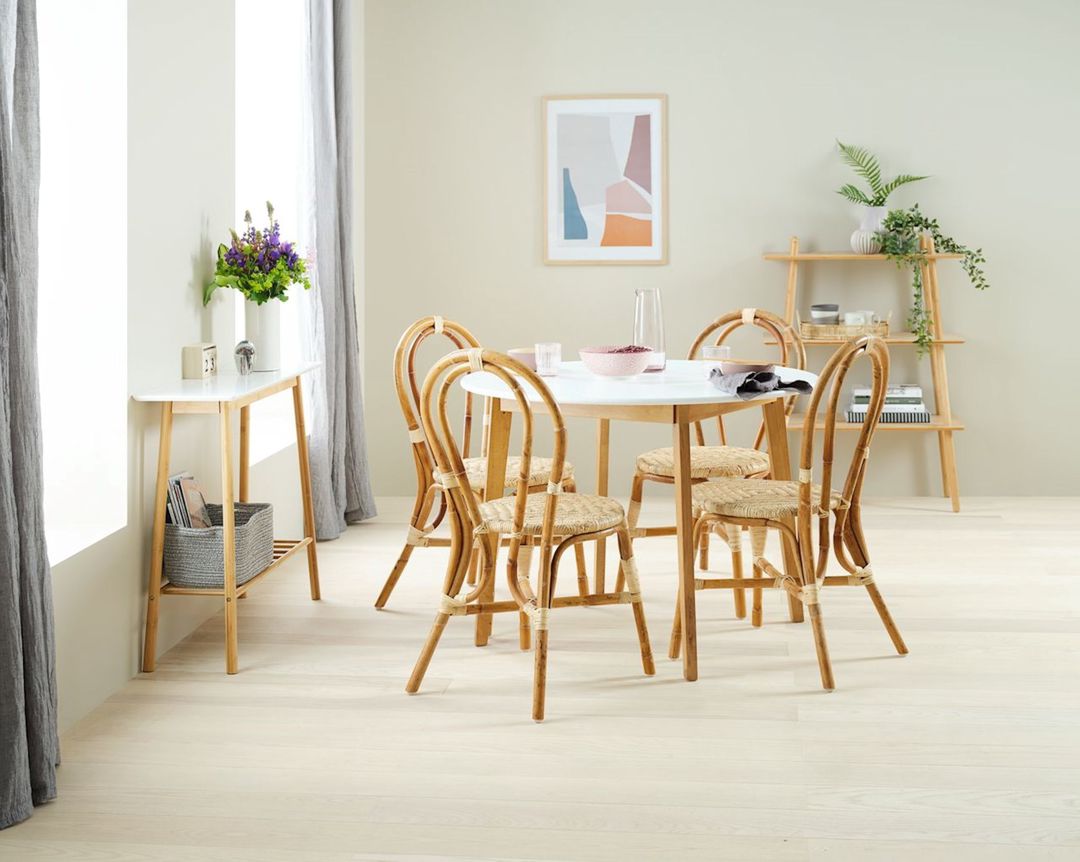 Nahar masası Jysk Jegind, MDF/kauçuk ağacı massivi, qəhvəyi/ağ, diametr 105 sm — Mallar, Bakı (3)