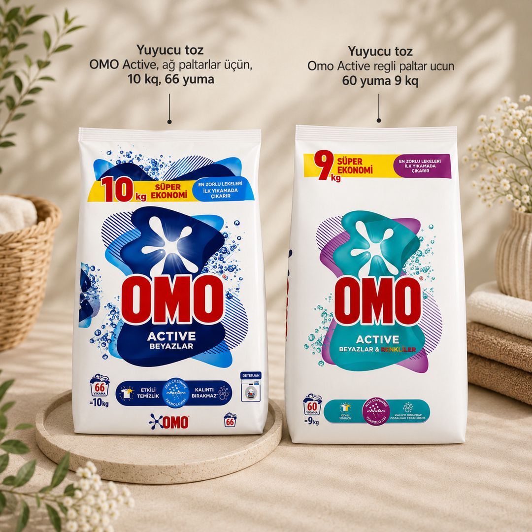 Yuyucu toz Omo Active ağ paltarlar üçün 10 kq + Omo Active Rəngli paltarlar üçün 9 kq — Mallar, Bakı