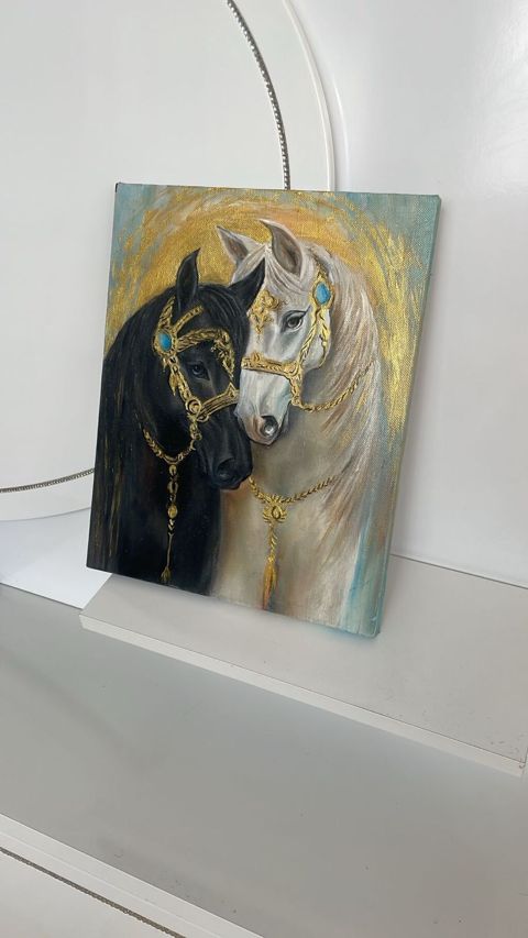 Rəsm əsəri – “İki At” Təmiz agır çekili pambıq ketan. ölçü: 40x60 — Quba
