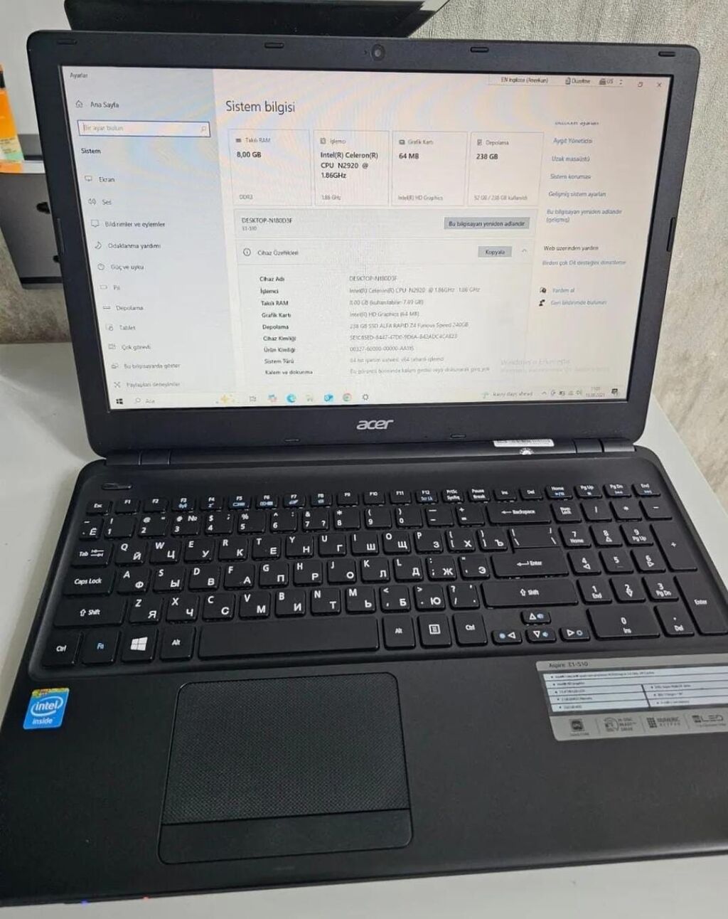 Acer SSD HDD 256gb batareyası yenidir qiymət 350azn ünvan Binə — Acer, Bakı