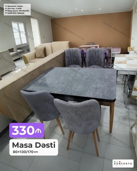 Masa Dəsti – 80×130/170 sm - Mexanizm: Açılan (uzadıla bilən masa) — Bakı
