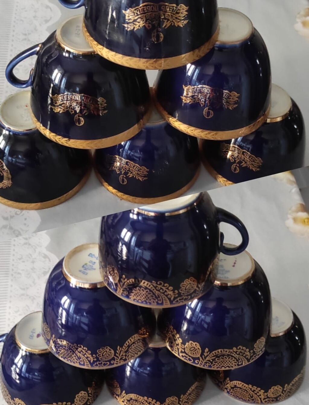 Çay dəsti, rəng - Göy, Keramika, 6 nəfərlik, Ssri — Süfrə qabı, Bakı