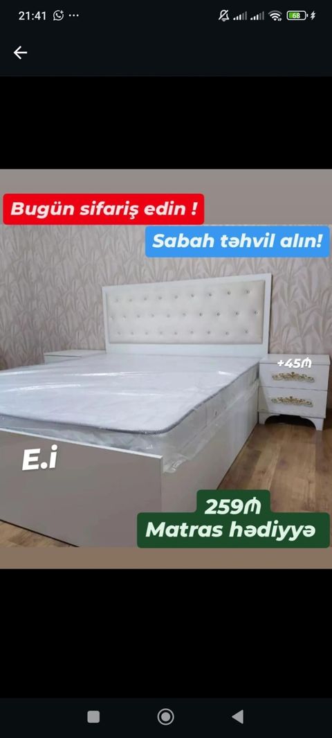 Ağ rəngli yataq dəsti: - Yumşaq, düyməli başlıqla müasir dizayn — ucuz.mebel — Bedroom furniture sets