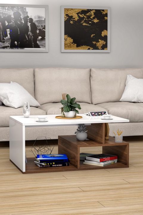 Jurnal masası ev_12116177, laminat, ağ/qəhvəyi, 90x60x45 sm — Bakı