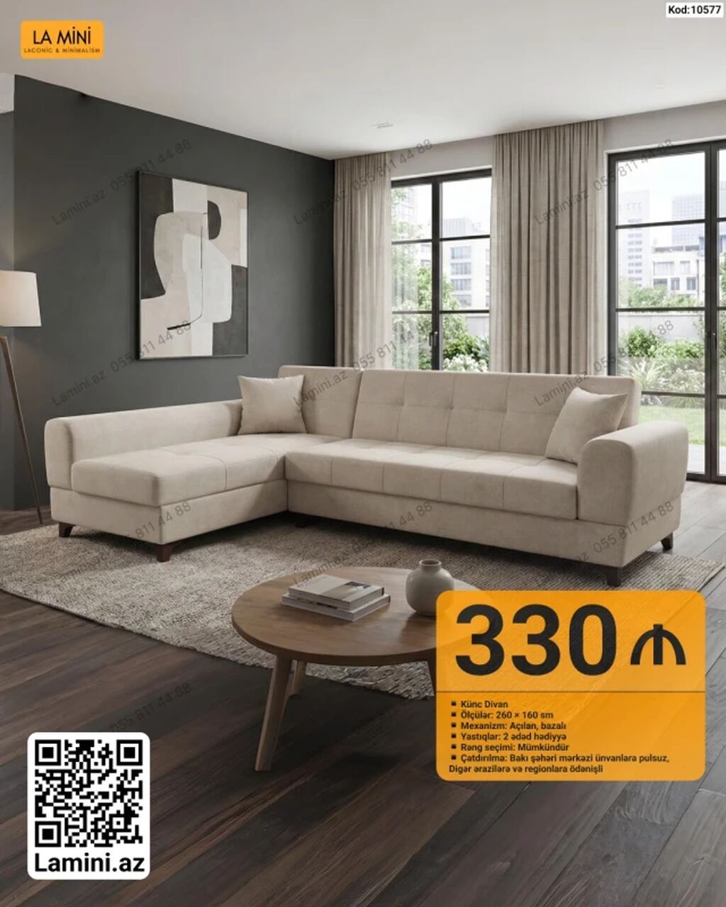 La Mini – Künc Divan - Ölçülər: 260 160 sm - Mexanizm: açılan — Divanlər, Bakı