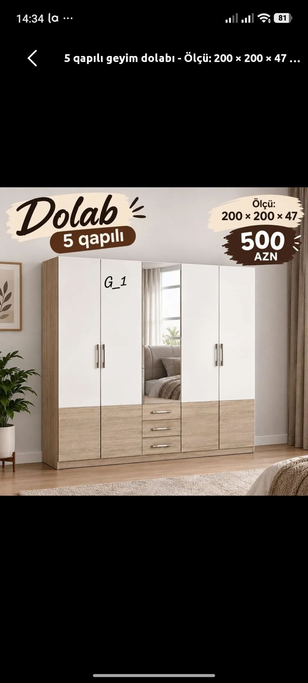 Yeni, 5 qapı, Güzgülü, Ağ, Açılan, Düz dolab — Şkaflar, Digah