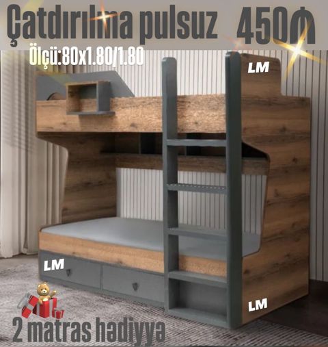 _*İkimərtəbəli çarpayılar*_ *2 matras hədiyyə Bir başa — Bakı