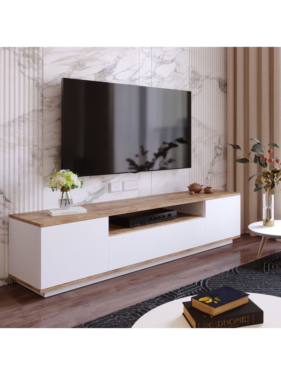 Tv stend 055-1, 45x180 sm, ağ-qəhvəyi — Mallar, Bakı (2)