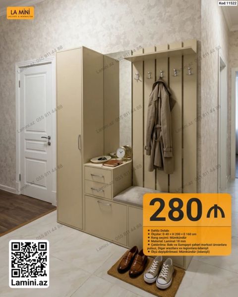 Dəhliz dolabı – La Mini (Kod: 11522) Ölçülər: D 40 H 200 E 160 — Bakı