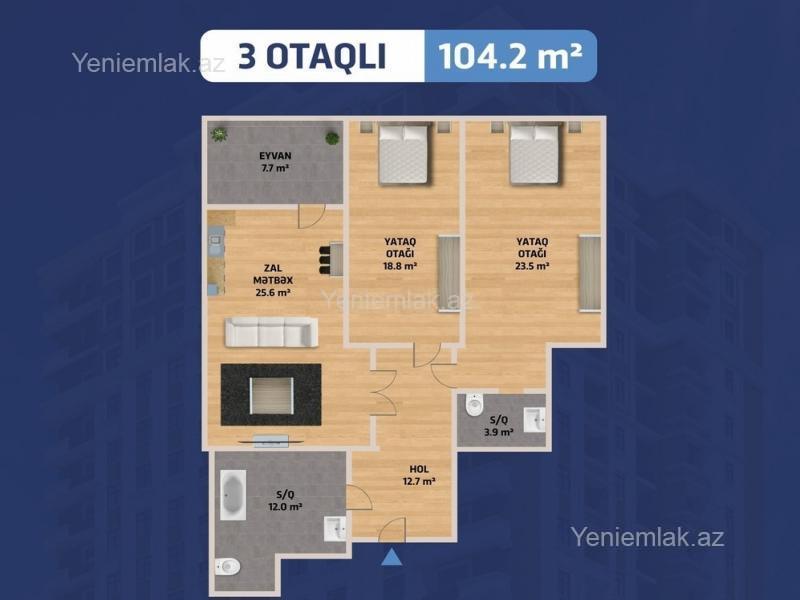 Satılır 3 otaqlı Bina evi menzil (Yeni tikili), 104.2 m², Xətai rayonu — Mənzil, Bakı (2)