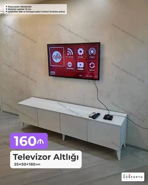 Televizor altlığı – ağ rəngdə, müasir minimal dizayn. Ölçülər: 35 50 — Baku