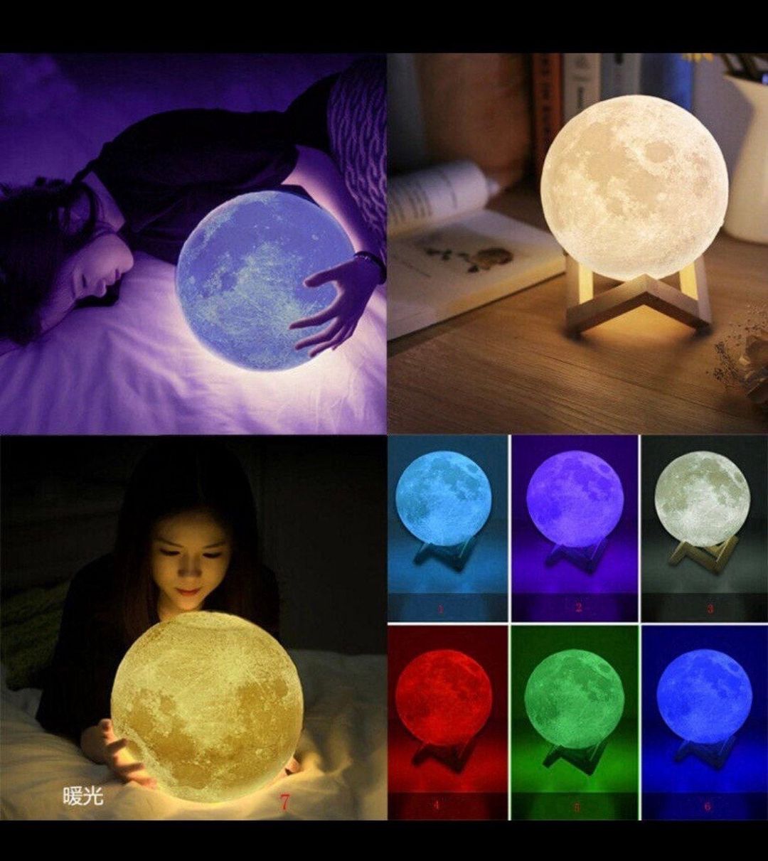Uşaq gecə lampası Amore Musiqili 3D Ay, Bluetooth, RGB işıq, 20 sm, pultla idarəetmə, taxta altlıq - ALF004 — Mallar, Bakı