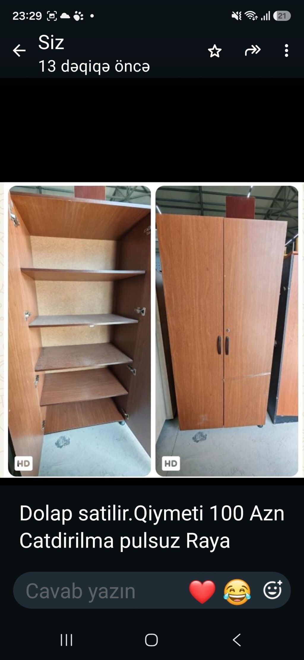 İki qapılı taxta dolab - Material: laminat/LDSP taxta - Rəng: açıq — Şkaflar, Sumqayıt