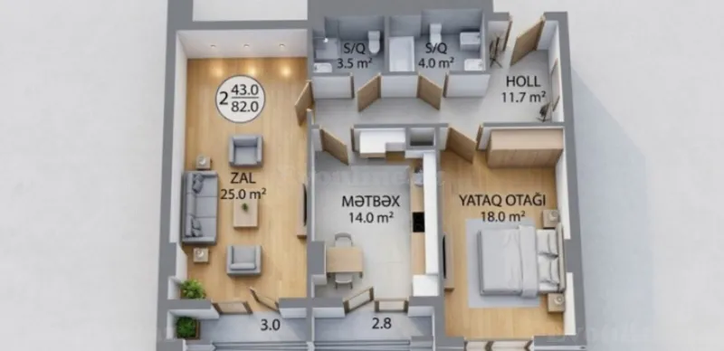 Satılır 2 otaqlı Mənzil Yeni tikili 82 m² Bakı, Nərimanov r., Gənclik m — Mənzil, Bakı (2)