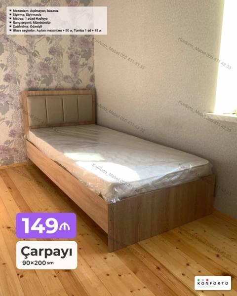 Çarpayı – 90×200 sm – Mexanizm: açılmayan, bazasız – Sıyırma — Баку