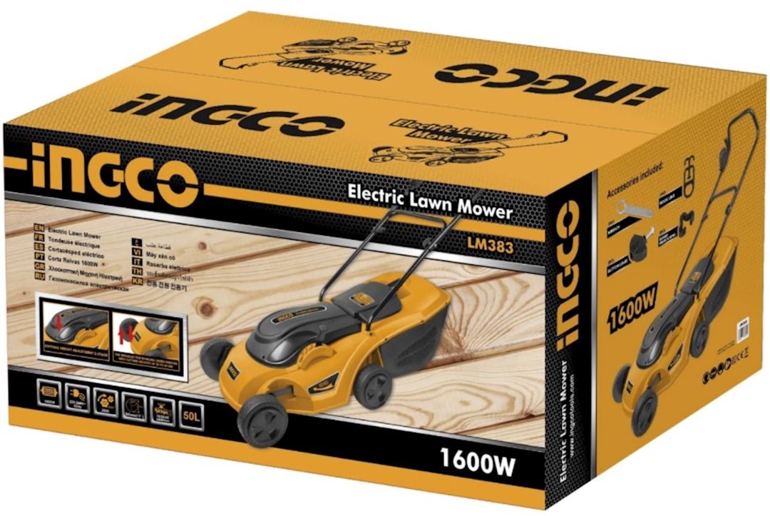 Elektrikli ot biçən Ingco LM383, sarı, 1600 Vt, 50 l, 380 mm — Mallar, Bakı (2)