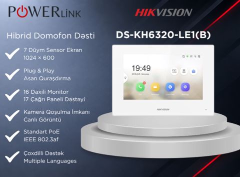 Hikvision DS-KH6320-LE1(B) 7 Düym Sensor IP Video Domofon Monitoru (Ağ) — Bakı