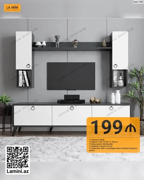 Məhsul: TV altlığı və asma rəf/li şkaf dəsti (Kod: 1393) - Ümumi — Bakı
