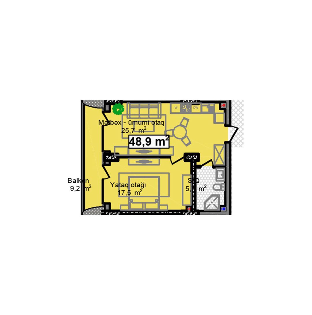 Satılır 2 otaqlı yeni tikili 58.1 m² — Mənzil, Bakı (7)