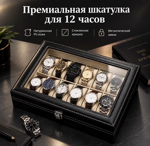 12 отделений для часов Чёрная премиальная отделка — Masazır