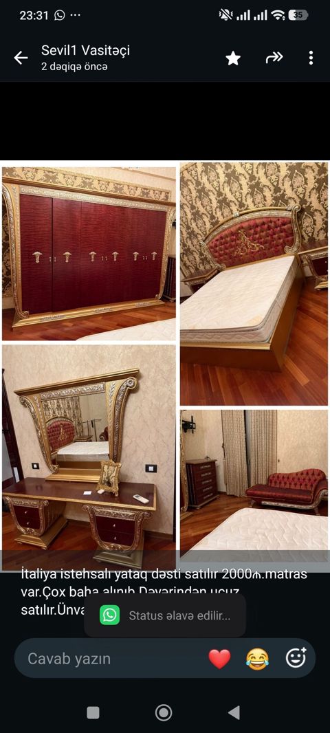 İtaliya istehsalı yataq dəsti satılır 2000₼.matras var.Çox baha — Aişə Xanım — Yataq otağı mebel dəstləri