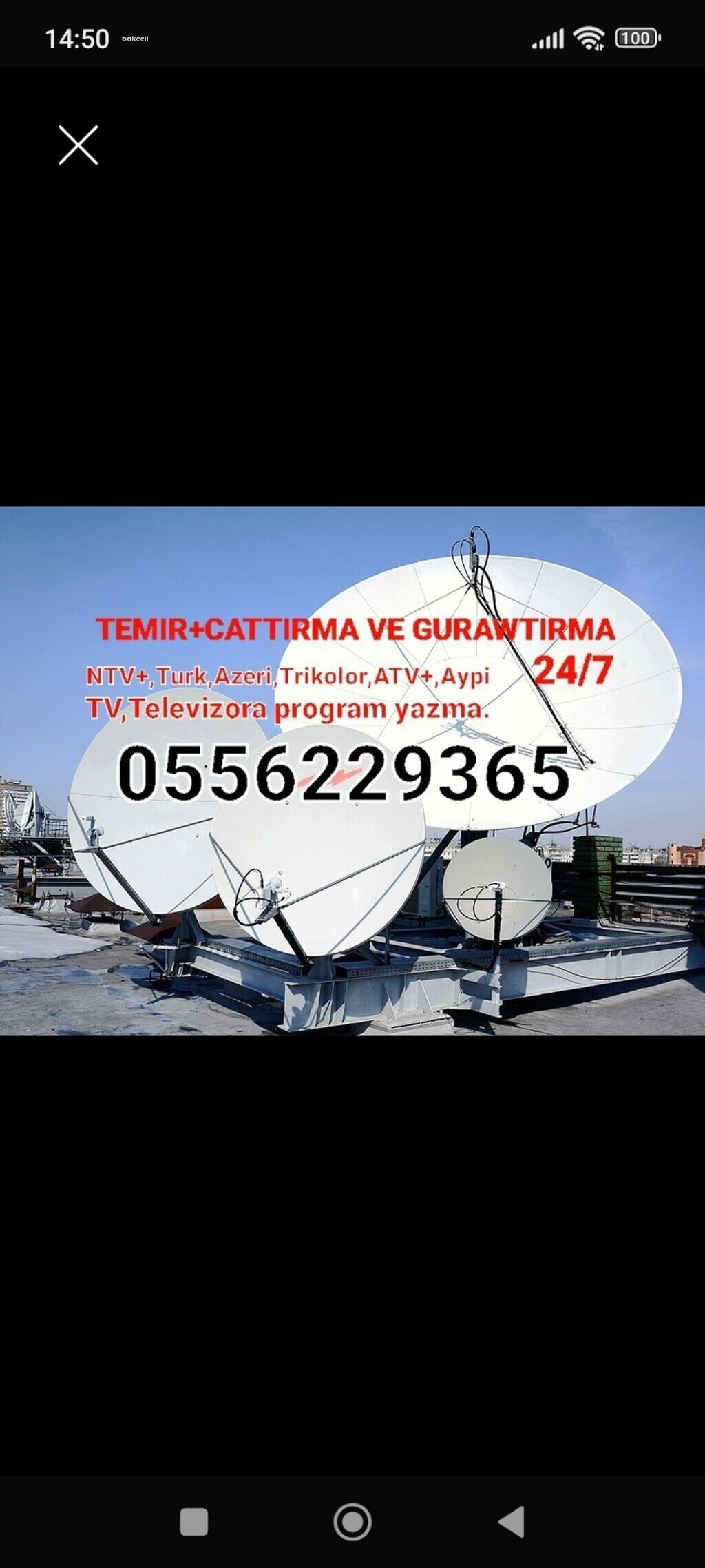 Peyk antenalarının quraşdırılması Quraşdırılma, Təmir, Tənzimlənmə Zəmanət — Televizorların təmiri, Bakı (2)
