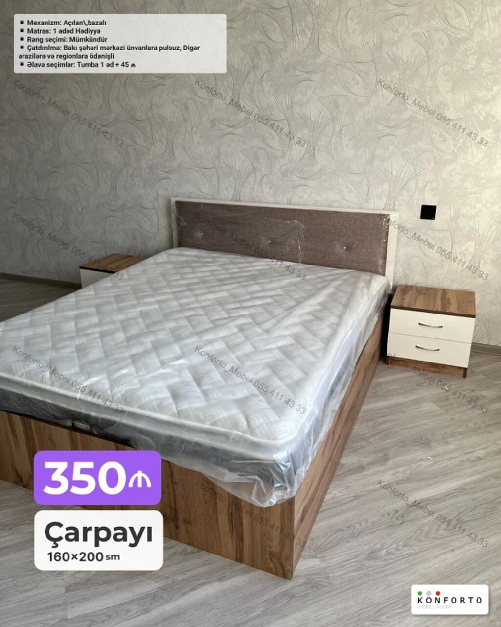 Çarpayı – 160×200 sm Mexanizm: Açılan, bazalı (geniş saxlama — Yataqlar, Bakı