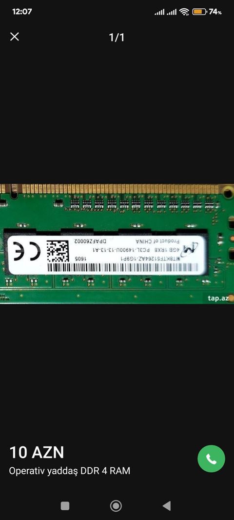 Operativ yaddaş (RAM) – DDR4, 4 GB Xüsusiyyətlər: - Növ: DDR4 Dımm — Bakı