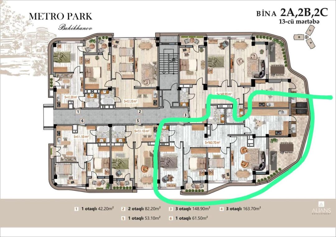 Satılır 4 otaqlı yeni tikili 163.7 m² — Mənzil, Bakı (2)