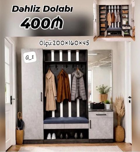 Dəhliz dolabı. Ölçü: 200 160 45 sm Komplektə daxildir: - Sol — Sumqayıt