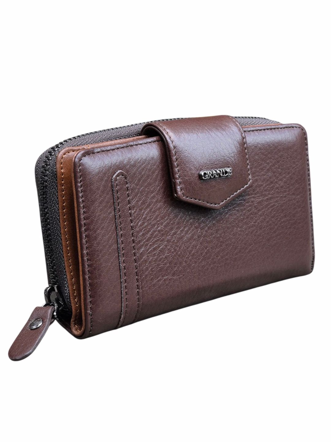 Qadınlar üçün pul kisəsi, təbii dəri, yasəmən rəng, 12 kart bölməsi, Türkiyə istehsalı - Grande_2716_Brown — Mallar, Bakı (2)