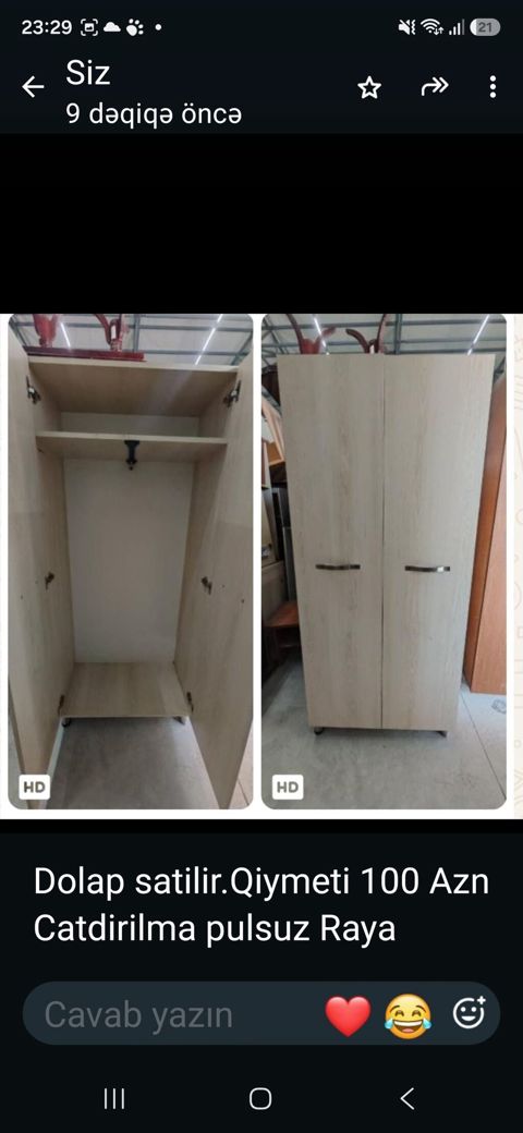 İki qapılı dolab - Material: açıq ağ palıd tonunda laminat - Daxili — Sumqayıt