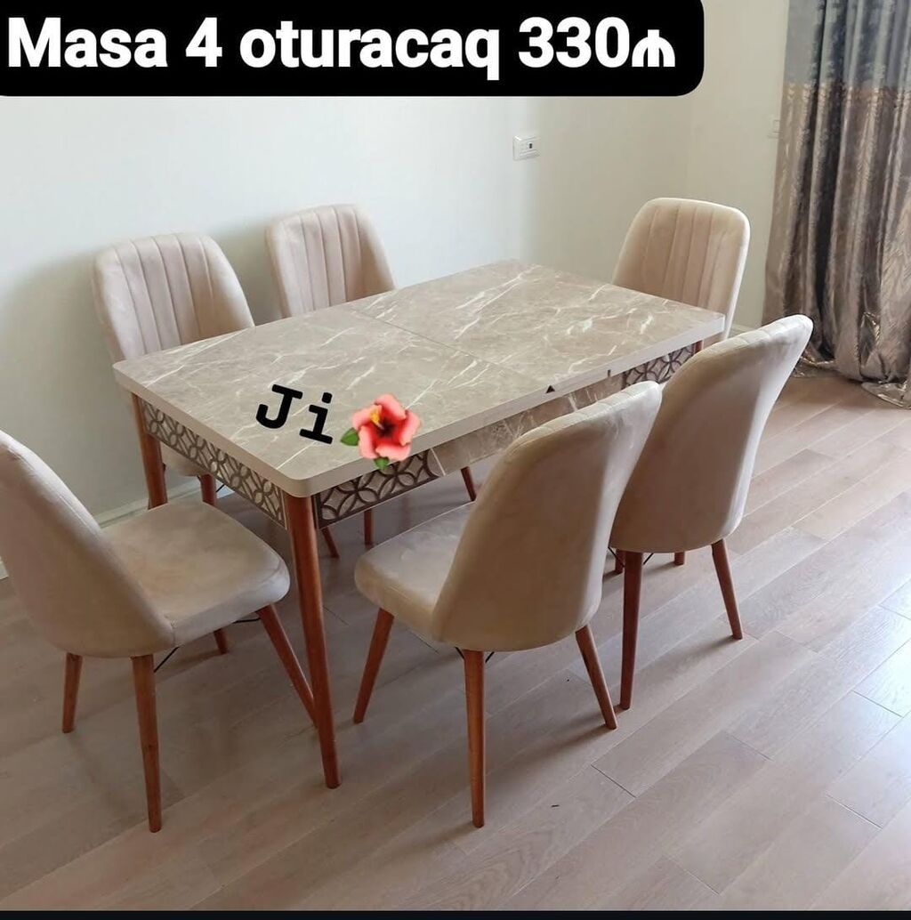 Mətbəx üçün, Yeni, Açılmayan, Dördbucaq masa, 4 stul — Masalar və stullar, Digah