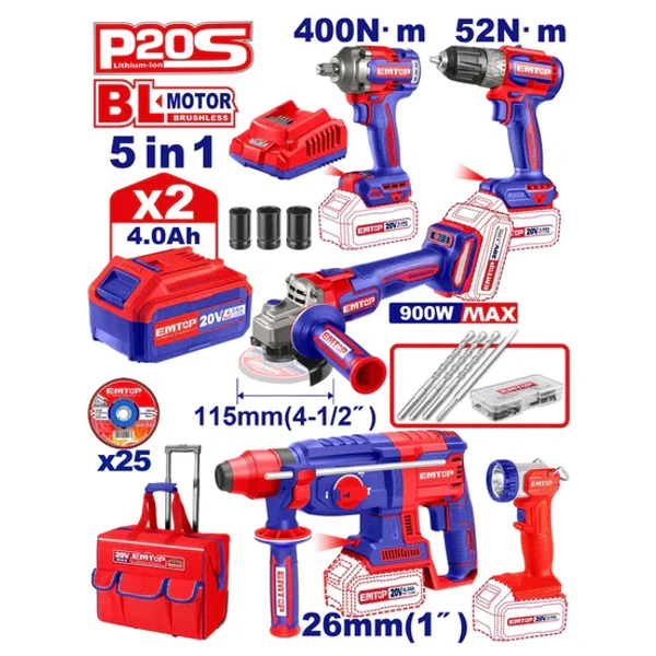 5 Pcs Cordless industrial combo kit ECKL2058 — OnMaster — Təmir və tikinti