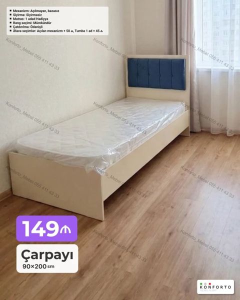 Çarpayı – 90×200 sm - Mexanizm: açılmayan, bazasız - Sıyrılma — Bakı