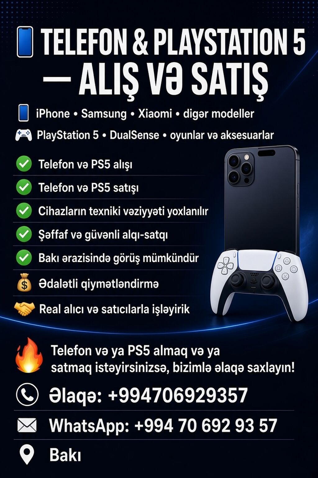 Telefon və PlayStation 5 — alış və satış xidməti. - iPhone, Samsung — Oyun konsolları, Bakı