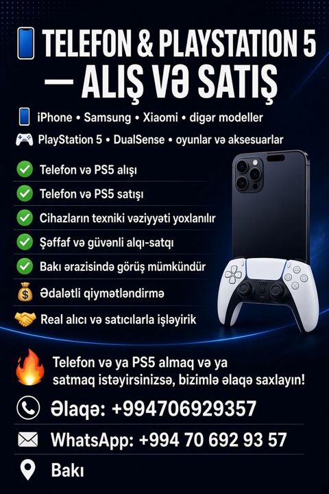 Telefon və PlayStation 5 — alış və satış xidməti. - iPhone, Samsung — Bakı