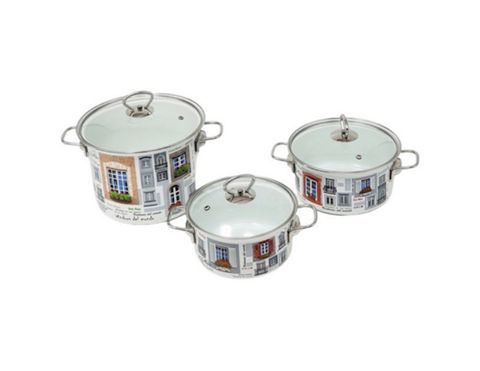 Qazan dəsti Керченская эмаль Окна мира-5-1 Elit, 3 ədəd, 1900/2500/5000 ml, polad, qapaq ilə, rəngbərəng — Bakı