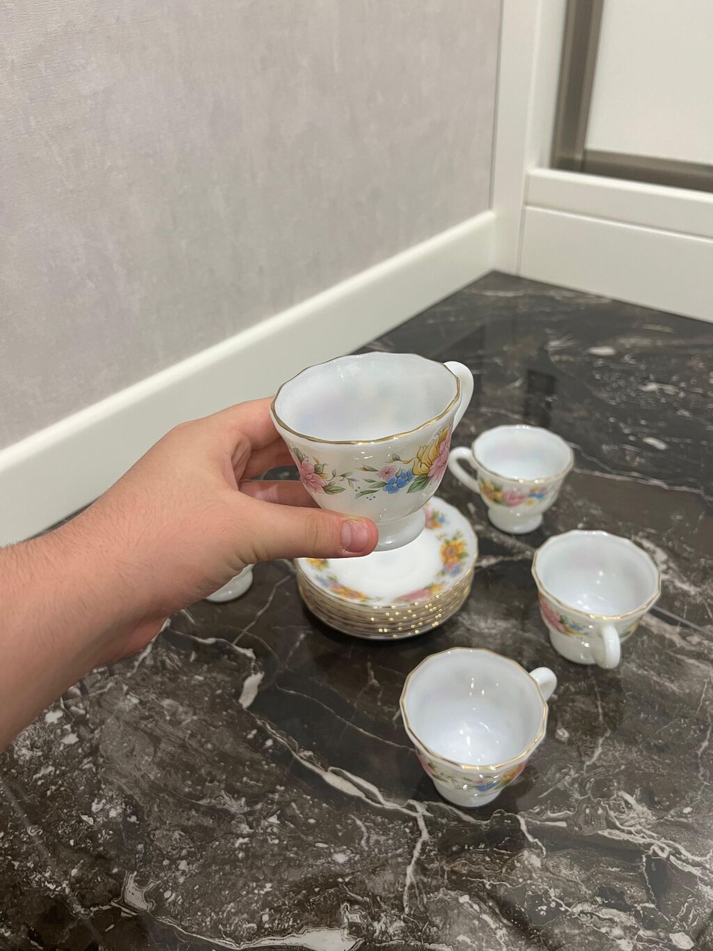 Çay dəsti, rəng - Ağ, Farfor — Süfrə qabı, Bakı (5)