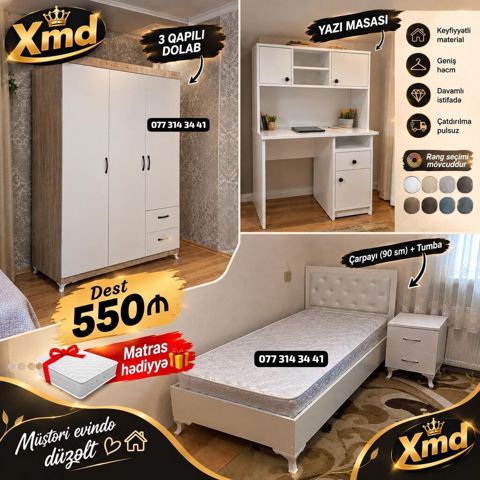 Yataq otağı üçün funksional mebel dəsti Tərkibi: - 3 qapılı dolab — Bakı