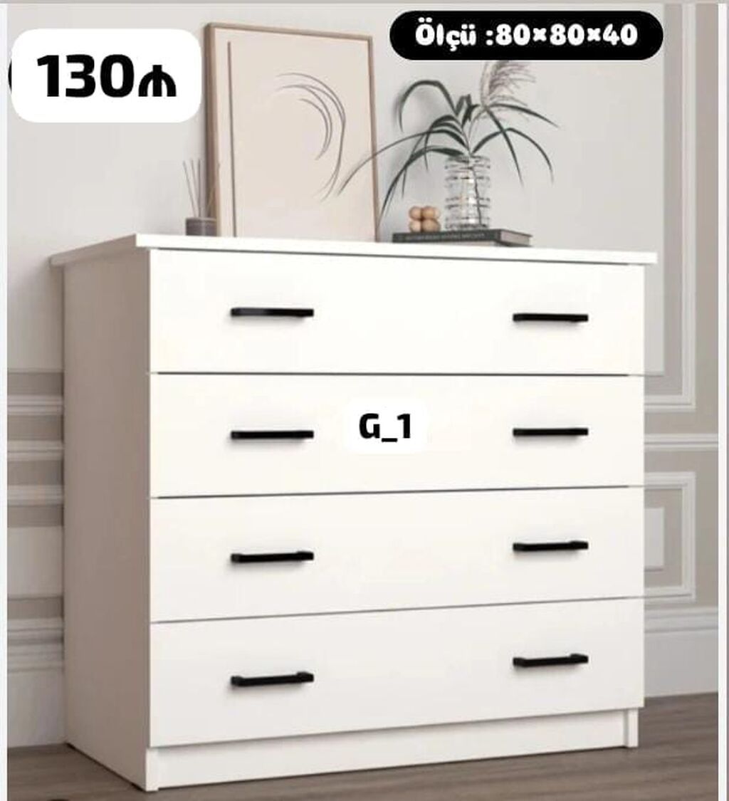 Ağ rəngli 4 çekmecəli komod - Ölçü: 80×80×40 - Sadə və modern dizayn — Komodlar və tumbalı, Sumqayıt