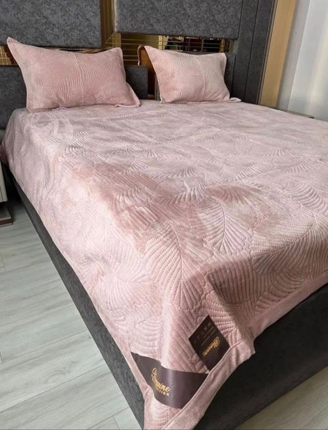 Örtük və yastıq üzü dəsti Bulumarine, ikinəfərlik, velür, açıq çəhrayı, 220x240 sm — Bakı