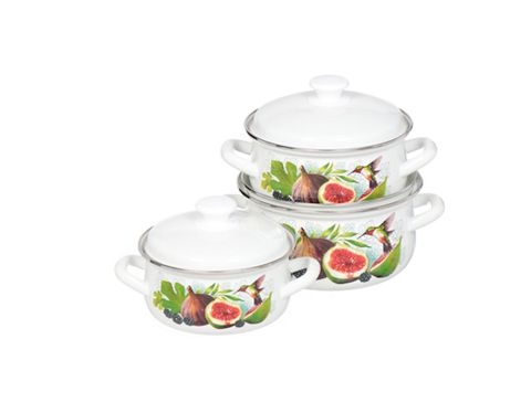 Qazan dəsti Керченская эмаль Əncir -1, 3 ədəd, 1500/2000/3000 ml, polad, qapaq ilə, ağ/yaşıl/qəhvəyi — Bakı