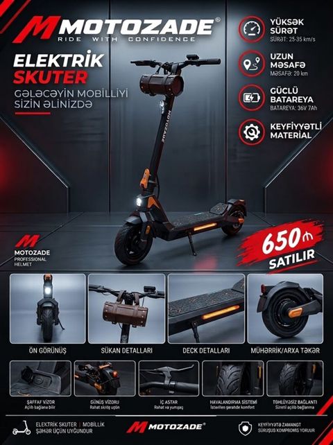 Motozade Elektrik Skuter – şəhər mobilliyi üçün peşəkar həll Texniki — Bakı