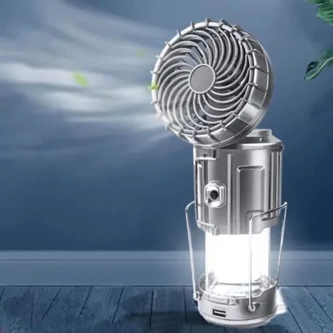 Günəş enerjisi ilə işləyən kempinq fənəri GSH-9399, ventilyatorlu, gümüşü — Mallar, Bakı