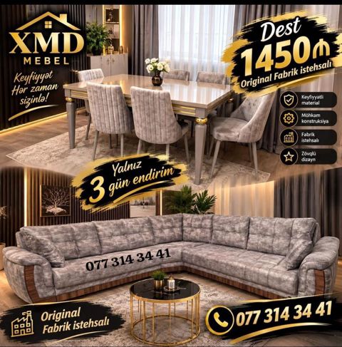 XMD Mebel – Original Fabrik İstehsalı - Dəst: Yemək otağı masası + 6 — Bakı